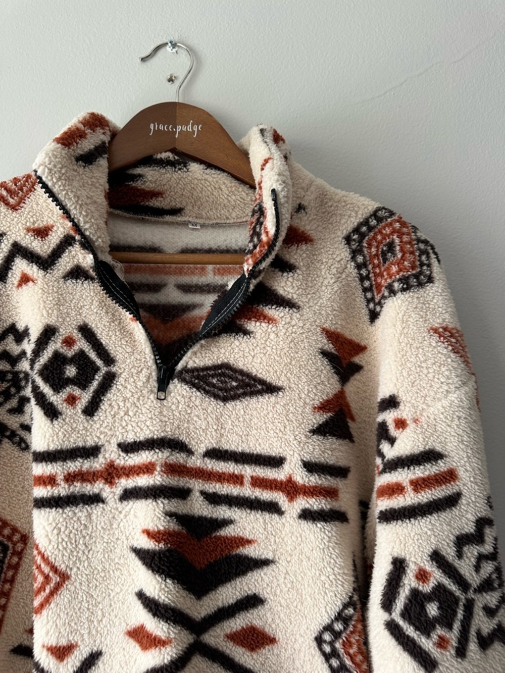 Amazon Aztec Sherpa Quarter-Zip Pullover - Cream, Brown & Black